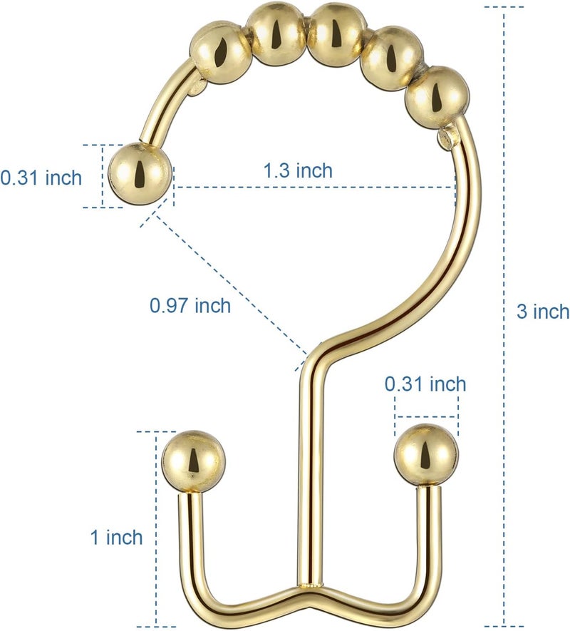 TOPROD Shower Curtain Hooks Rings, Double Sided Shower Curtain Hooks, Stainless Steel Shower Hooks Rust Proof for Bathroom Shower Curtain Rod Curtains, Free Gliding, Gold, Set of 12 - Image 5